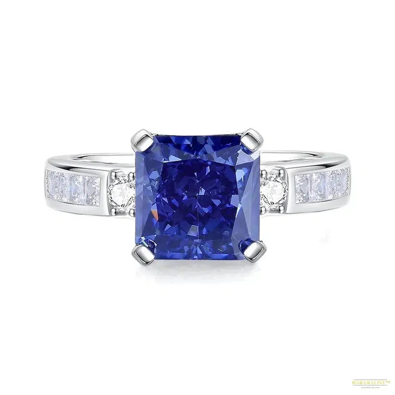 Maramalive™ 100% 925 Sterling Silver Crushed Ice Cut Tanzanite High Carbon Diamond Gemstone Wedding Rings Engagement Fine Jewelry