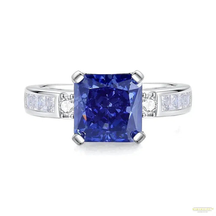 Maramalive™ 100% 925 Sterling Silver Crushed Ice Cut Tanzanite High Carbon Diamond Gemstone Wedding Rings Engagement Fine Jewelry