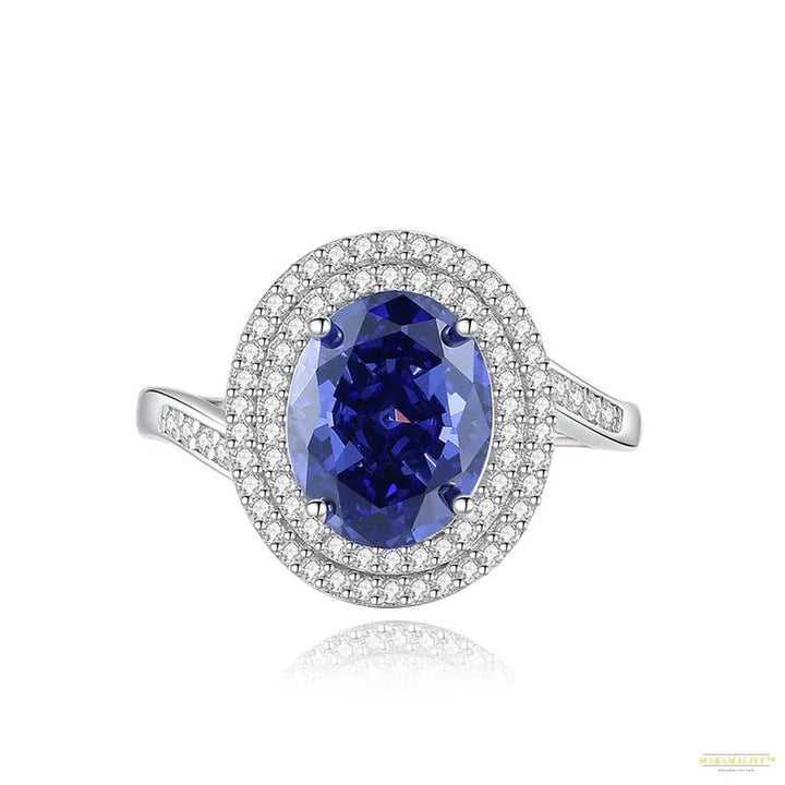 Maramalive™ 100% 925 Sterling Silver Crushed Ice Cut Tanzanite High Carbon Diamond Gemstone Wedding Rings Engagement Fine Jewelry