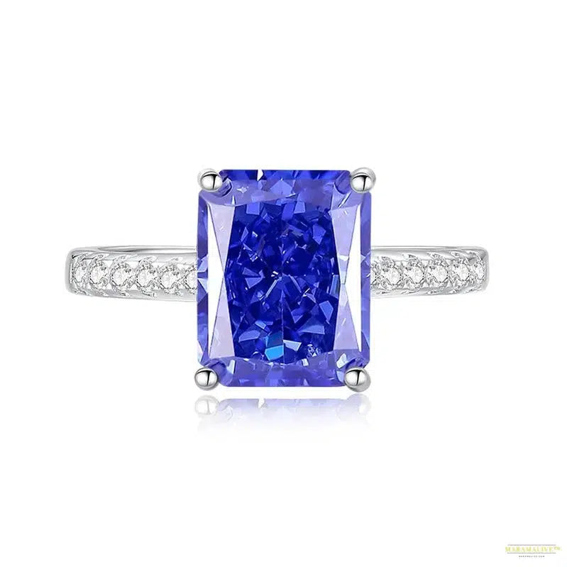 Maramalive™ 100% 925 Sterling Silver Crushed Ice Cut Tanzanite High Carbon Diamond Gemstone Wedding Rings Engagement Fine Jewelry