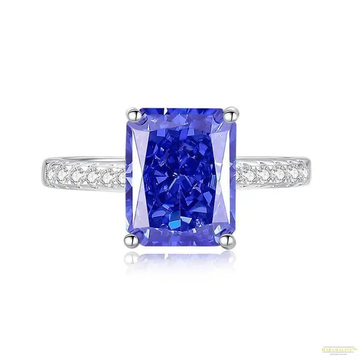 Maramalive™ 100% 925 Sterling Silver Crushed Ice Cut Tanzanite High Carbon Diamond Gemstone Wedding Rings Engagement Fine Jewelry