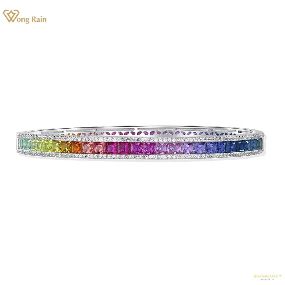 Maramalive™ 100% 925 Sterling Silver Elegant Princess Cut Lab Sapphire Colorful Gemstone Bracelets Bangle Fine Jewelry for Women