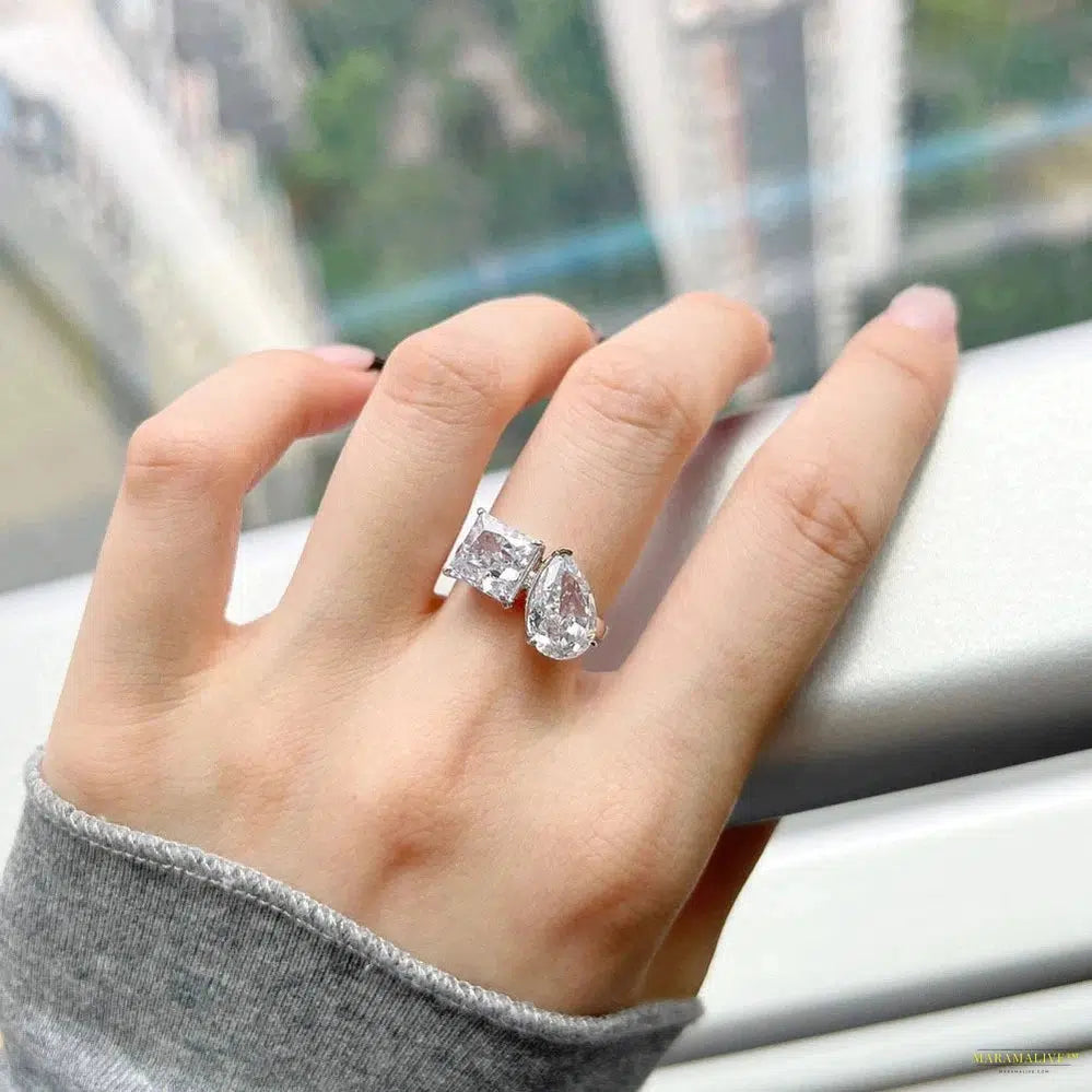 Maramalive™ 100% 925 Sterling Silver Pear Crushed Ice Cut White Sapphire Gemstone Engagement Fashion Rings Fine Jewelry Wholesale