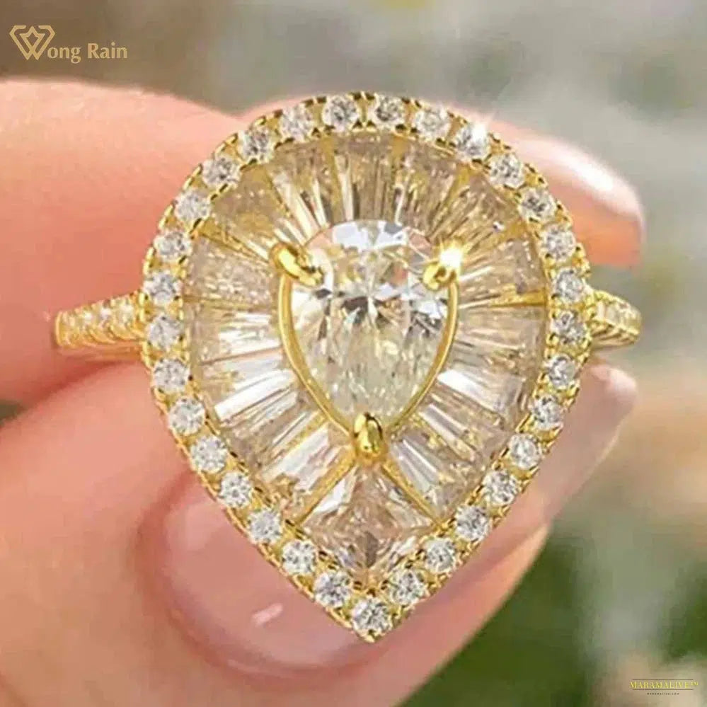 Maramalive™ 18K Gold Plated 925 Sterling Silver 3EX VVS1 D Color Pear Cut Real Moissanite Diamonds Gems Rings Engagement Jewelry