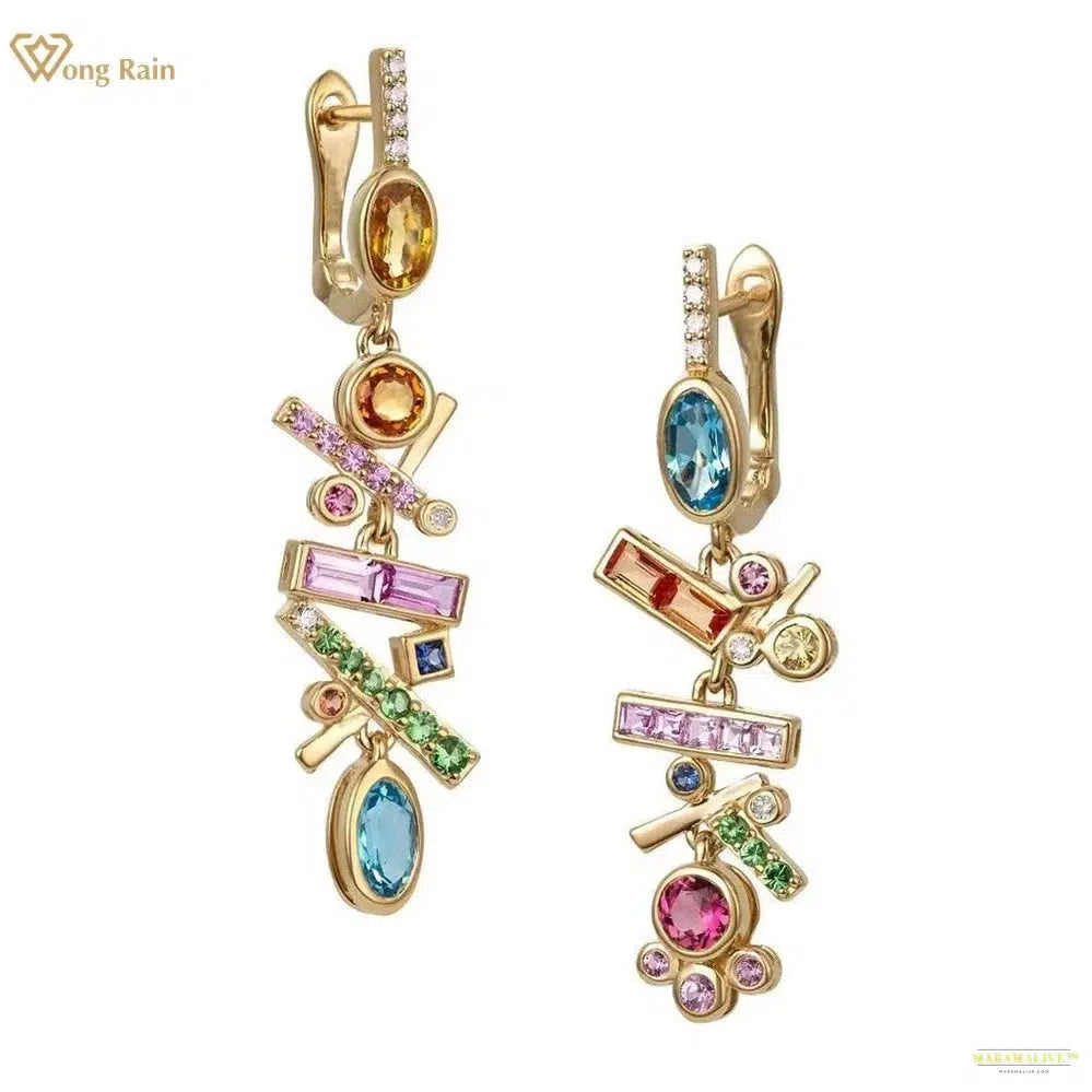 Maramalive™ 18K Gold Plated 925 Sterling Silver Pass Test Sapphire Gemstone Colorful Drop Earrings Fine Jewelry Anniversary Gifts