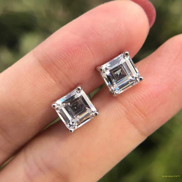 Maramalive™ 925 Sterling Silver Asscher Cut Lab Sapphire High Carbon Diamonds Gemstone Ear Studs Earrings Fine Jewelry