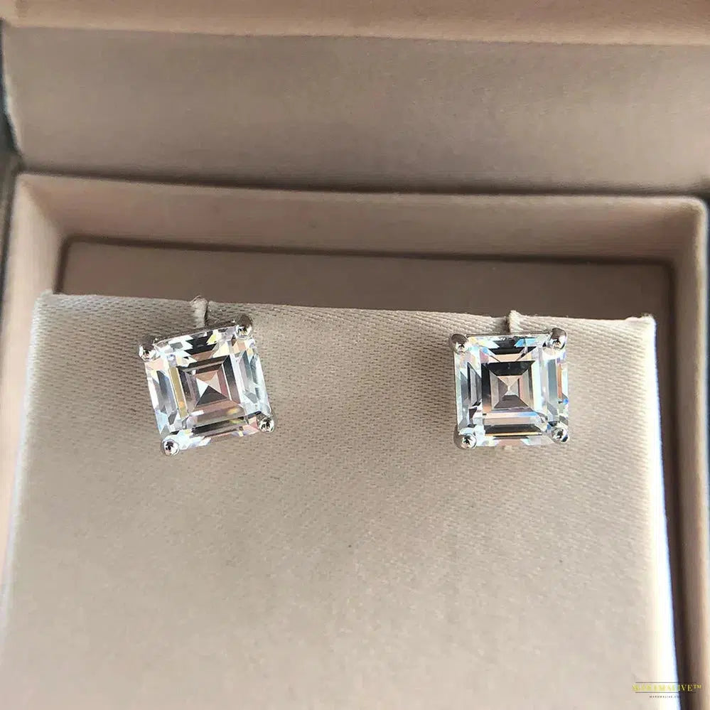 Maramalive™ 925 Sterling Silver Asscher Cut Lab Sapphire High Carbon Diamonds Gemstone Ear Studs Earrings Fine Jewelry