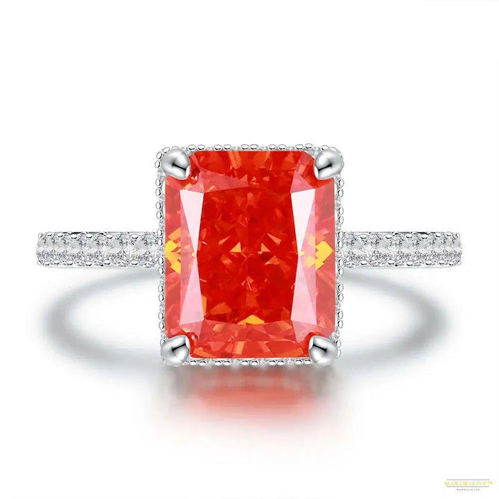 Maramalive™ 925 Sterling Silver Created Moissanite Padparadscha Gemstone Birthstone Wedding Engagement Ring Fine Jewelry