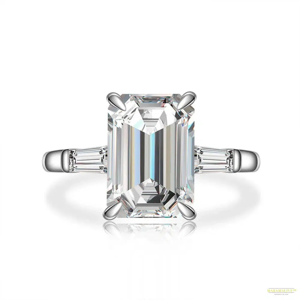 Maramalive™ 925 Sterling Silver Emerald Cut Created Moissanite Gemstone Wedding Engagement Diamonds Ring Fine Jewelry Wholesale