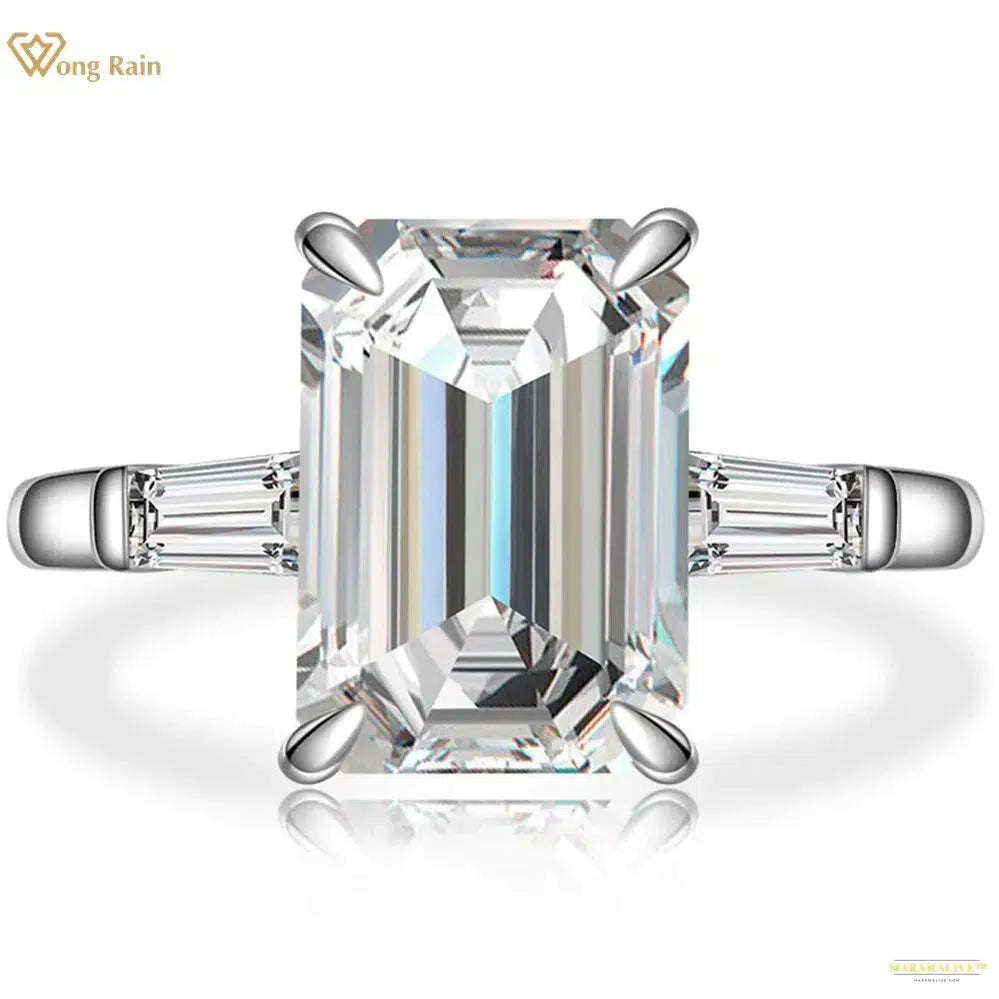 Maramalive™ 925 Sterling Silver Emerald Cut Created Moissanite Gemstone Wedding Engagement Diamonds Ring Fine Jewelry Wholesale