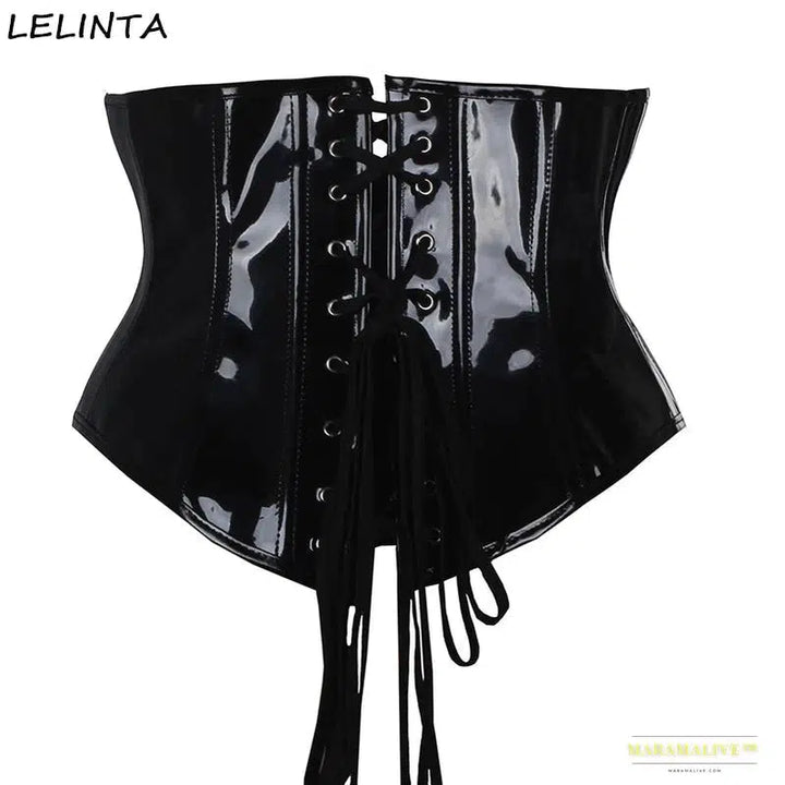 Maramalive™ Black PVC Underbust Corset Belt Gothic Zip Waist Trainer Cincher Lace Up Steampunk Corsets and Bustiers Plus Size 6XL