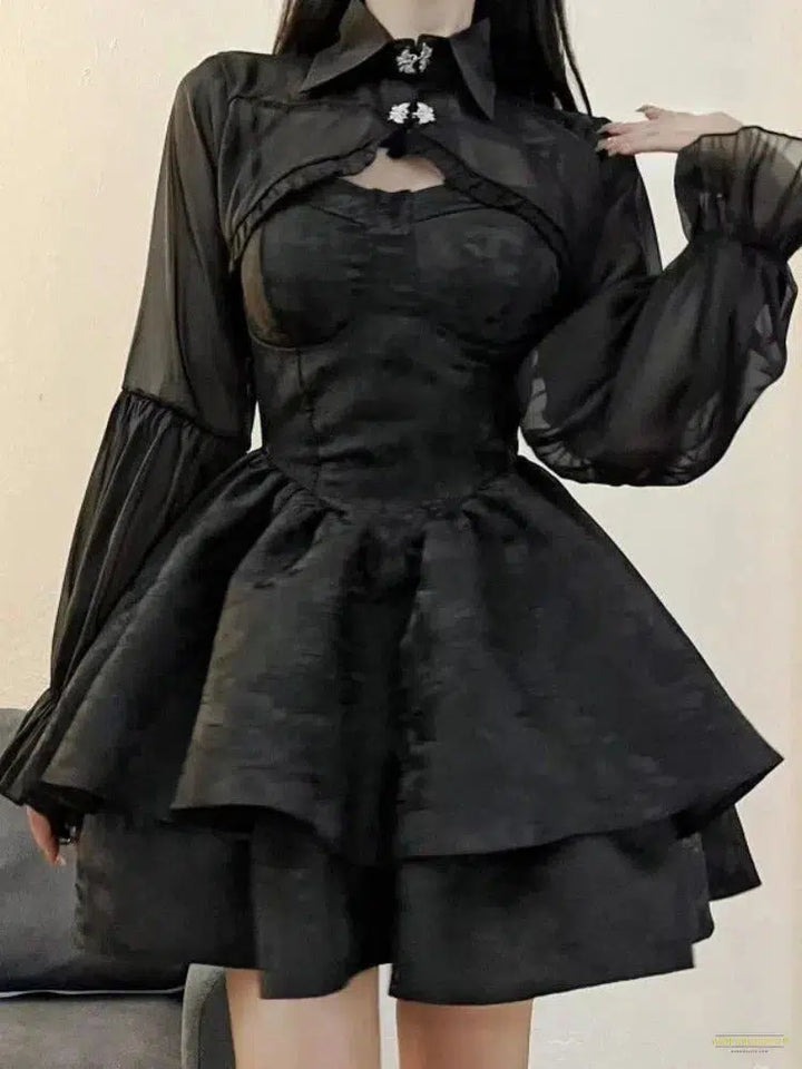 Maramalive™ Black Sexy Lolita Dress Women Gothic Vintage Mini Dresses Harajuku Halloween Cosplay Costumes Long Sleeve Fairy Dress