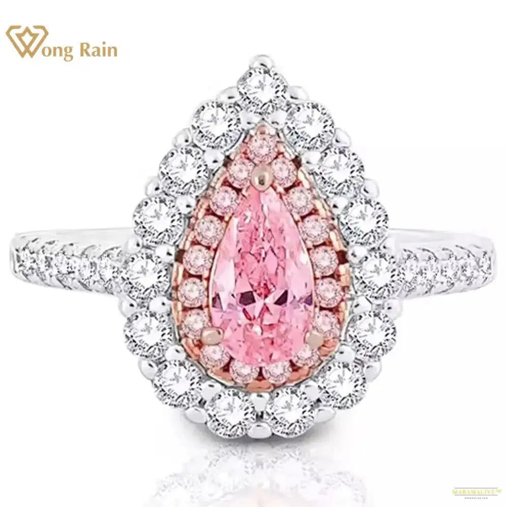 Maramalive™ Classic 925 Sterling Silver 4*7 MM Pear Pink Sapphire High Carbon Diamonds Gemstone Women Ring Engagement Fine Jewelry