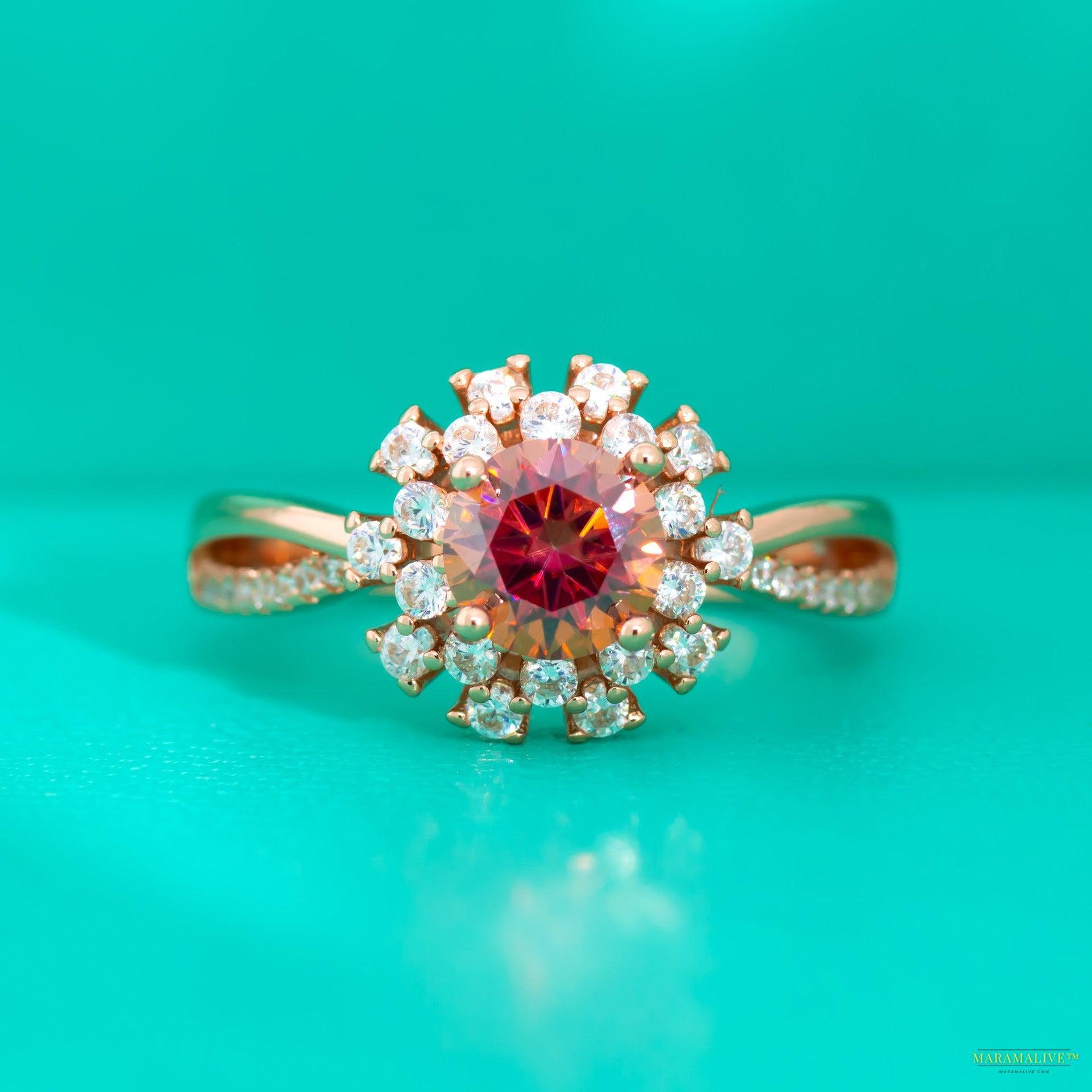 Maramalive™ Colorful Red Moissanite Flower Ring For Women