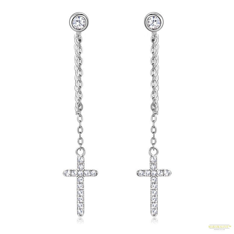 Maramalive™ Cross Moissanite Ear Stud Female Refined Long Earrings