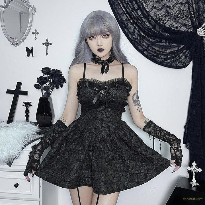 Maramalive™ Dark Goth Rose Lace Sling Dress