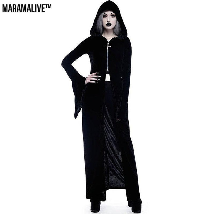 Maramalive™ Dark Punk Halloween Velvet Cloak - Gothic Underworld Black Cape