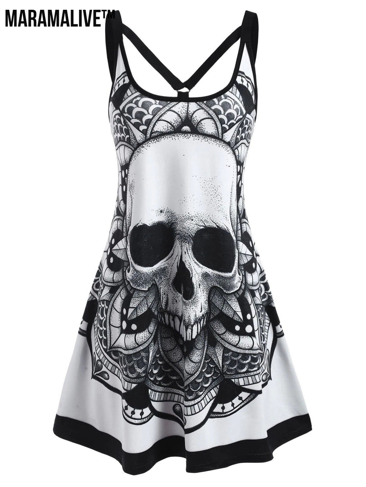 Maramalive™ Day of the Dead Dress: Skull Printed Sling Style