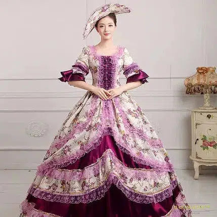 Maramalive™ Deluxe 18th Century Coronation Ball Gown - Victorian-Medieval Cosplay Dress with Hat for Halloween and Party