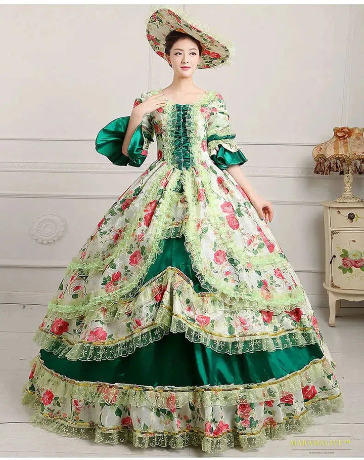 Maramalive™ Deluxe 18th Century Coronation Ball Gown - Victorian-Medieval Cosplay Dress with Hat for Halloween and Party