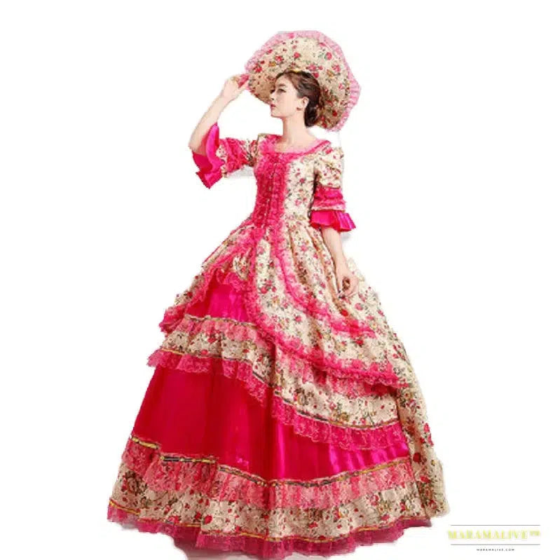 Maramalive™ Deluxe 18th Century Coronation Ball Gown - Victorian-Medieval Cosplay Dress with Hat for Halloween and Party