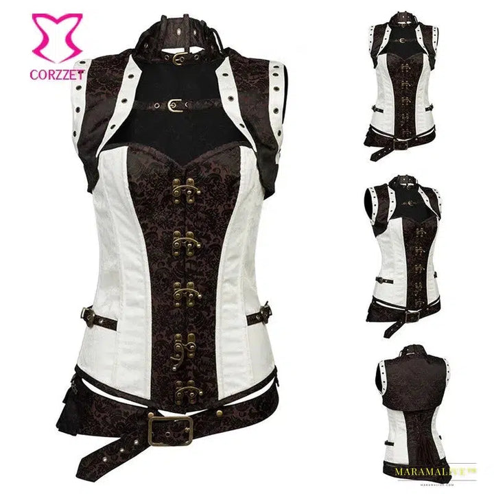 Maramalive™ Dramatic Purple Brocade Steampunk Overbust Corset & Jacket Set - Plus Size Gothic Waist Slimmer