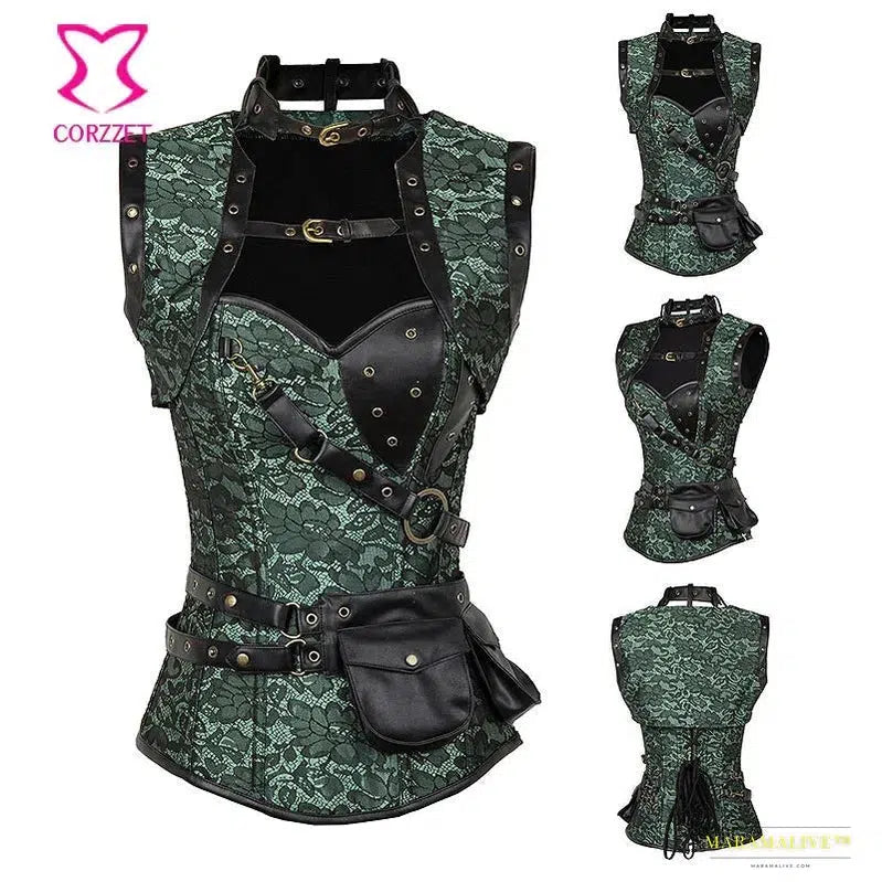 Maramalive™ Dramatic Purple Brocade Steampunk Overbust Corset & Jacket Set - Plus Size Gothic Waist Slimmer