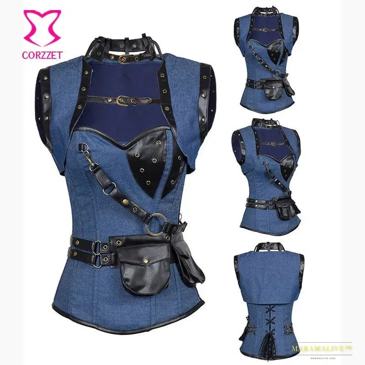 Maramalive™ Dramatic Purple Brocade Steampunk Overbust Corset & Jacket Set - Plus Size Gothic Waist Slimmer