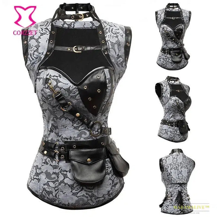 Maramalive™ Dramatic Purple Brocade Steampunk Overbust Corset & Jacket Set - Plus Size Gothic Waist Slimmer