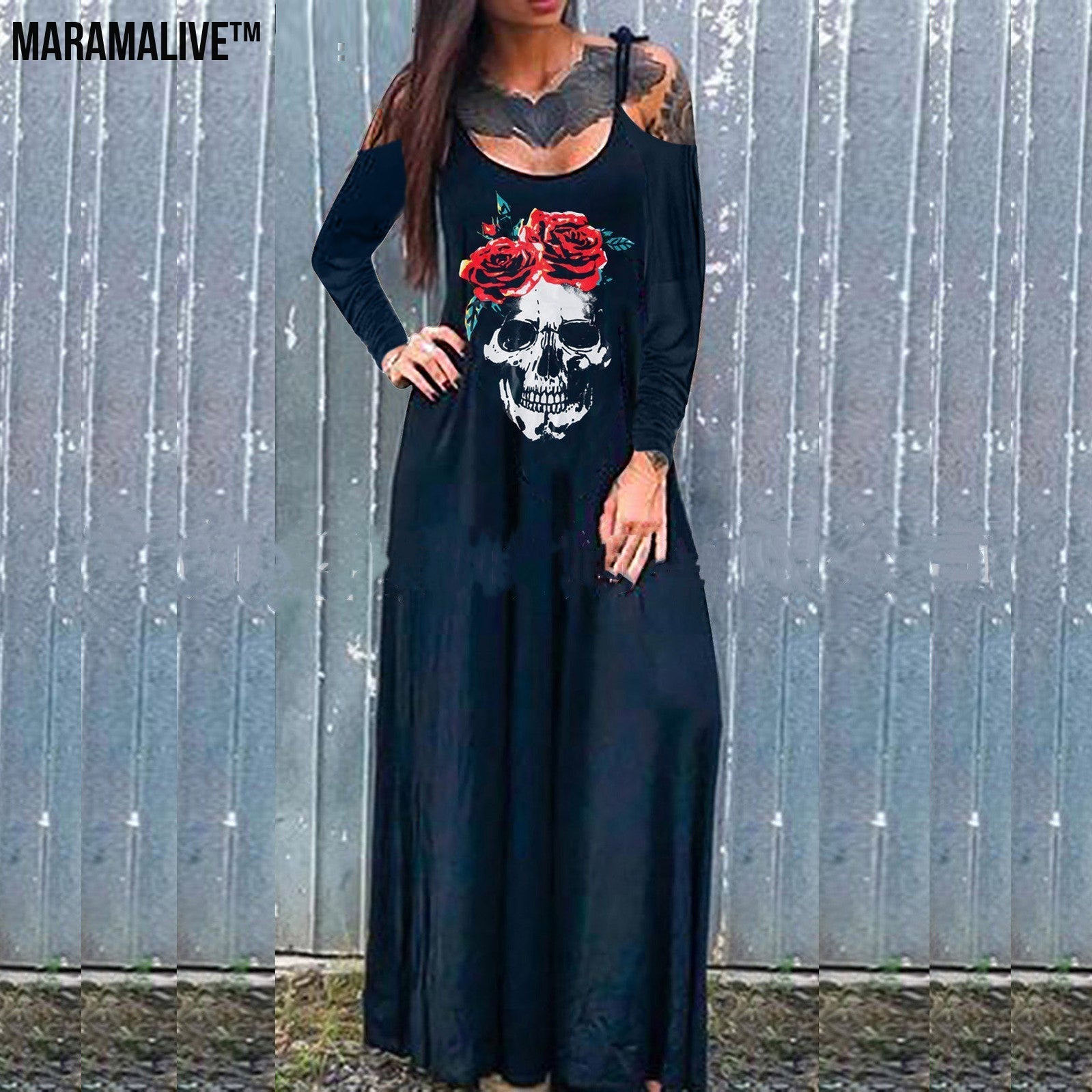 Maramalive™ Drop Dead Gorgeous - Strap Style Skull Mid-length Print Dress