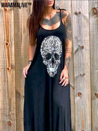 Maramalive™ Drop Dead Gorgeous - Strap Style Skull Mid-length Print Dress