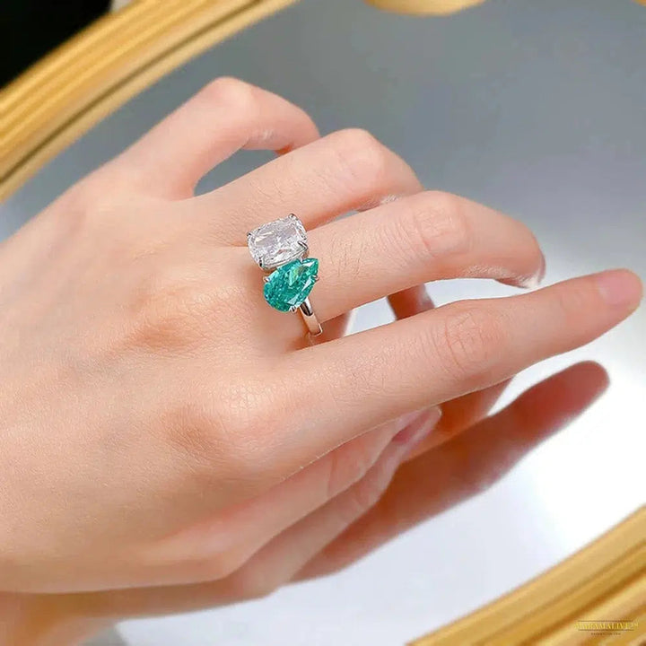 Maramalive™ Elegant 925 Sterling Silver 7*11 MM Crushed Ice Cut Paraiba Tourmaline Gemstone Ring for Women Fine Wedding Jewelry