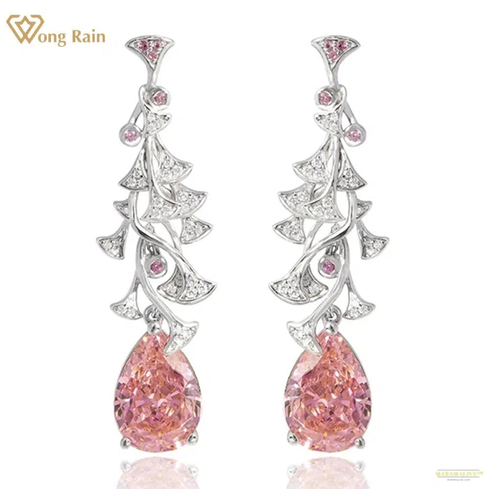 Maramalive™ Elegant 925 Sterling Silver Pear Created Padparadscha High Carbon Diamonds Gemstone Drop Earrings for Women Jewelry