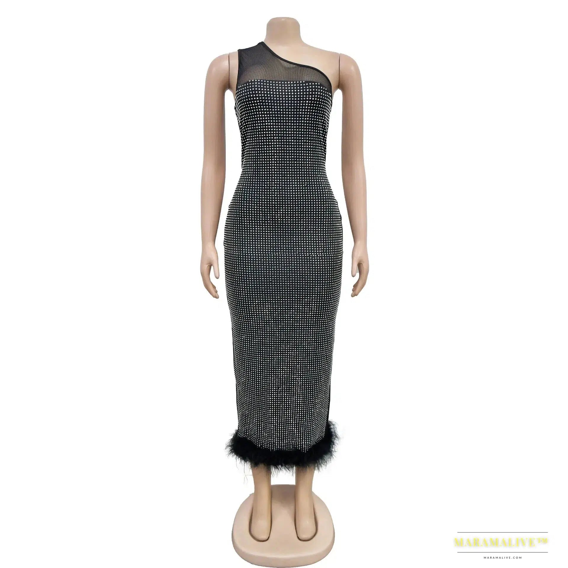 Maramalive™ Elegant Feather-Embellished Bodycon Dress: Stunning Handmade Steampunk Style for Parties and Clubbing