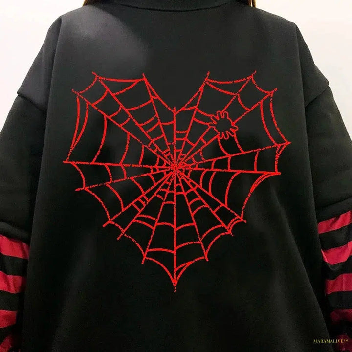 Maramalive™ GIRL Sweet Women Goth Harajuku Black Long Sleeve Fake Two-piece Spider web Japanese Punk Streetwear Alt E-Girl sweatshirt