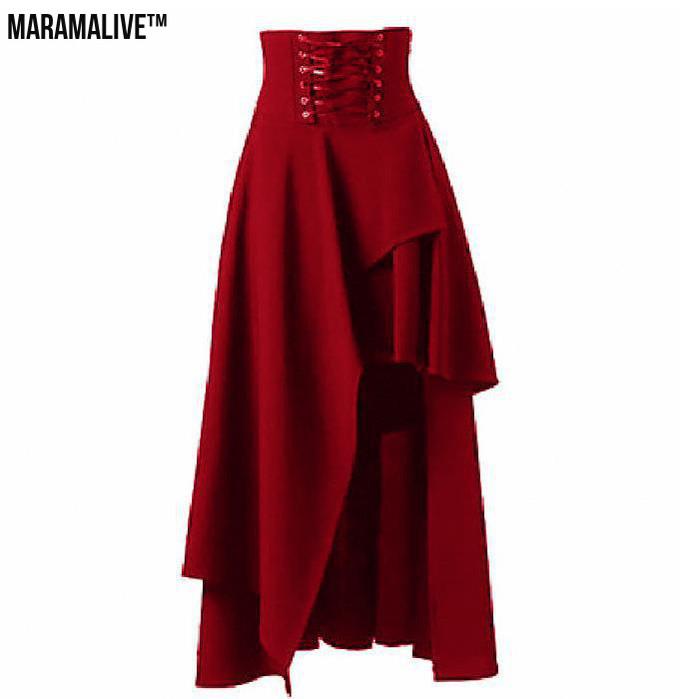 Maramalive™ Gothic Lace Fastening High Waist Irregular Length Skirt.