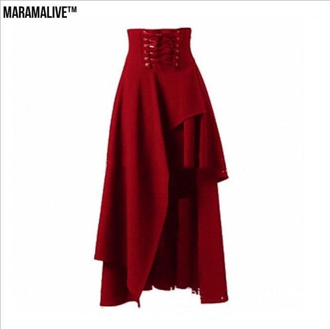 Maramalive™ Gothic Lace Fastening High Waist Irregular Length Skirt.