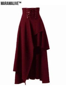 Maramalive™ Gothic Lace Fastening High Waist Irregular Length Skirt.