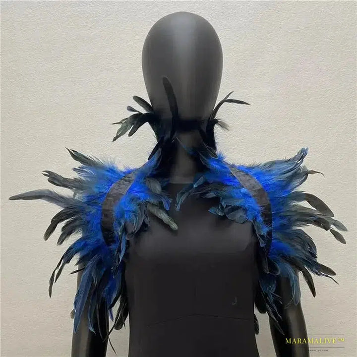 Maramalive™ Gothic Punk Feather Shawl Cape Shrug Shoulder Wrap Fake Choker Collar Stole Epaulet Halloween Cosplay Party Stage Show Shirt