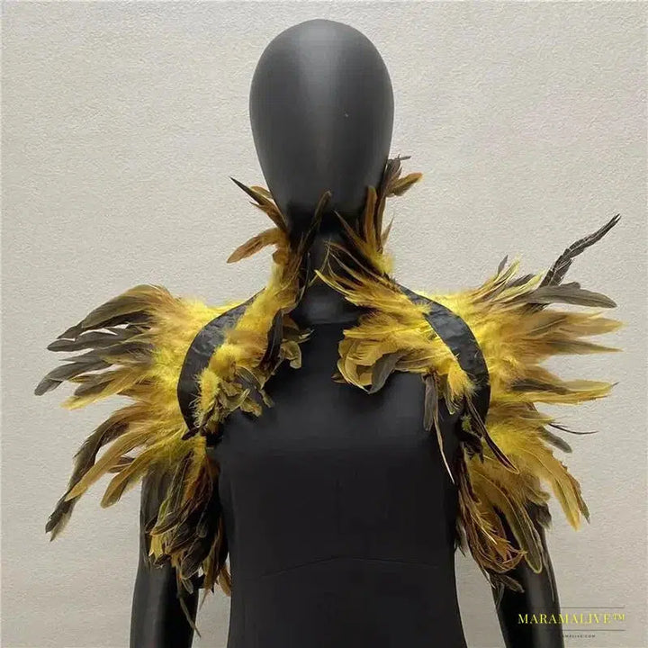 Maramalive™ Gothic Punk Feather Shawl Cape Shrug Shoulder Wrap Fake Choker Collar Stole Epaulet Halloween Cosplay Party Stage Show Shirt