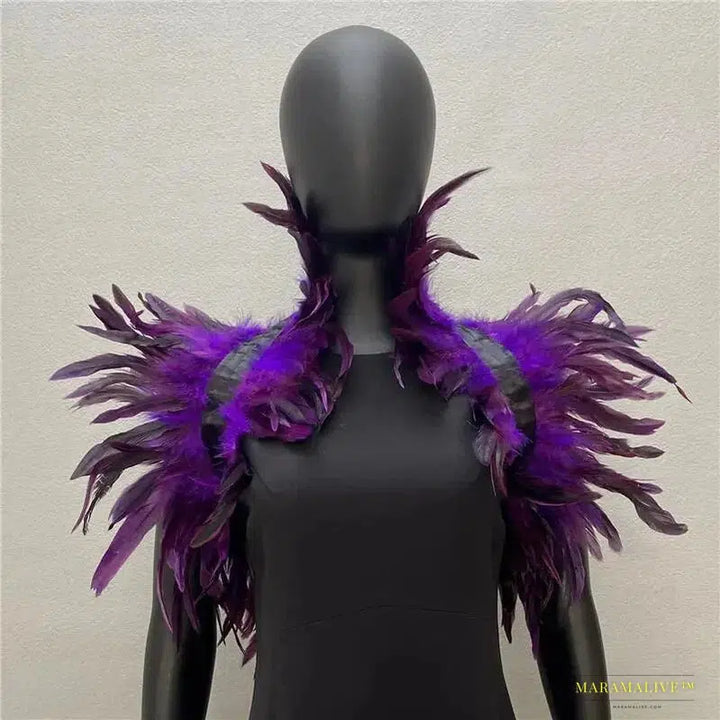 Maramalive™ Gothic Punk Feather Shawl Cape Shrug Shoulder Wrap Fake Choker Collar Stole Epaulet Halloween Cosplay Party Stage Show Shirt