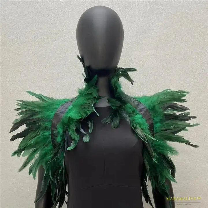 Maramalive™ Gothic Punk Feather Shawl Cape Shrug Shoulder Wrap Fake Choker Collar Stole Epaulet Halloween Cosplay Party Stage Show Shirt