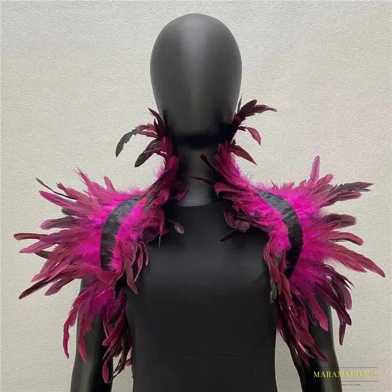 Maramalive™ Gothic Punk Feather Shawl Cape Shrug Shoulder Wrap Fake Choker Collar Stole Epaulet Halloween Cosplay Party Stage Show Shirt