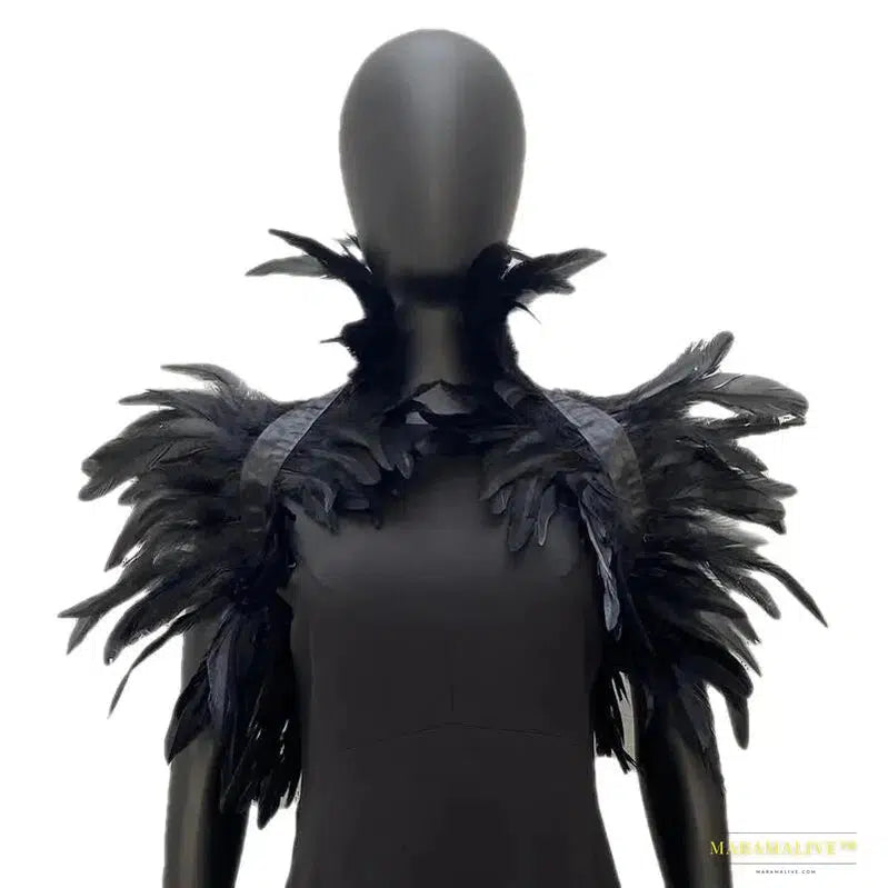 Maramalive™ Gothic Punk Feather Shawl Cape Shrug Shoulder Wrap Fake Choker Collar Stole Epaulet Halloween Cosplay Party Stage Show Shirt