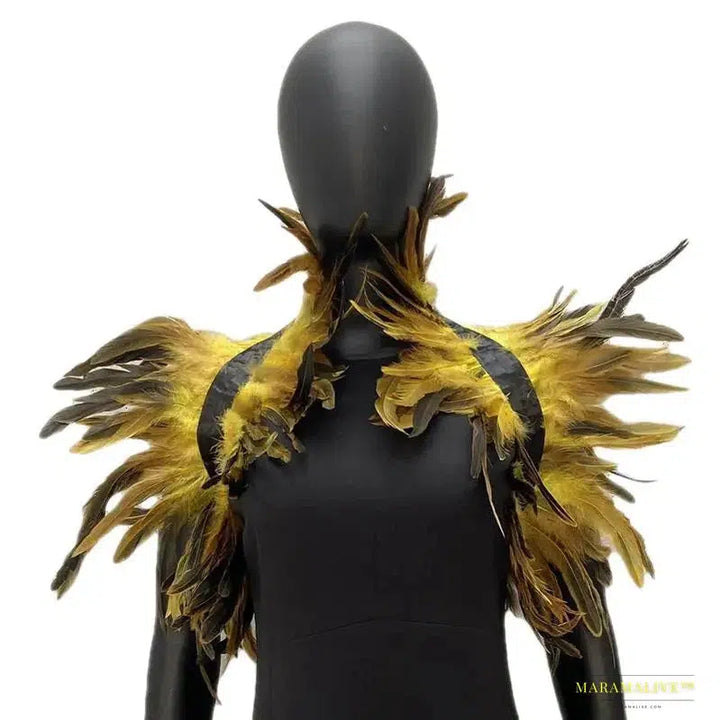 Maramalive™ Gothic Punk Feather Shawl Cape Shrug Shoulder Wrap Fake Choker Collar Stole Epaulet Halloween Cosplay Party Stage Show Shirt