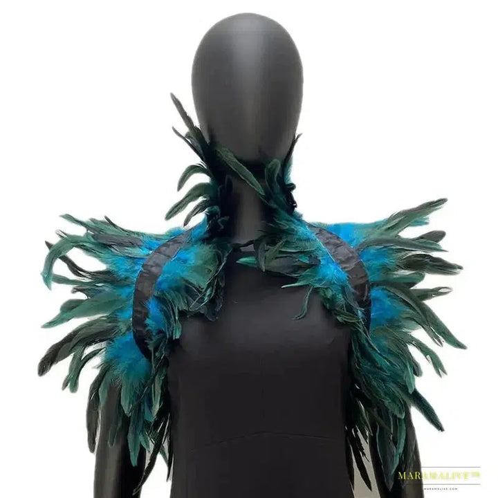 Maramalive™ Gothic Punk Feather Shawl Cape Shrug Shoulder Wrap Fake Choker Collar Stole Epaulet Halloween Cosplay Party Stage Show Shirt