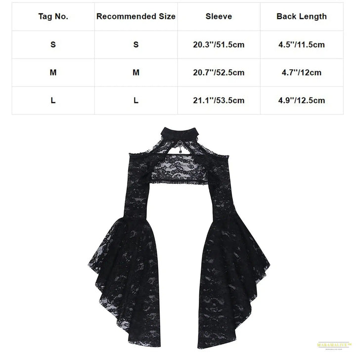 Maramalive™ Gothic See Through Shrug Tops Grunge Aesthetic Black Flare Sleeve Crop Top Women Streetwear Vintage Punk Sexy Clothing