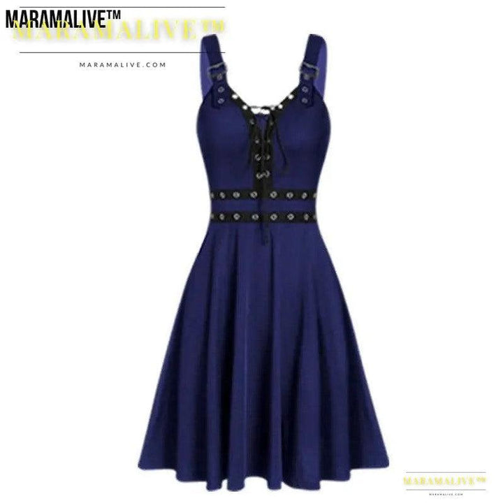 Maramalive™ Gothic Shoulder Suspender Dress - Punk Strap Dress