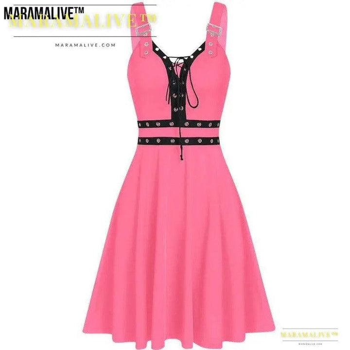 Maramalive™ Gothic Shoulder Suspender Dress - Punk Strap Dress