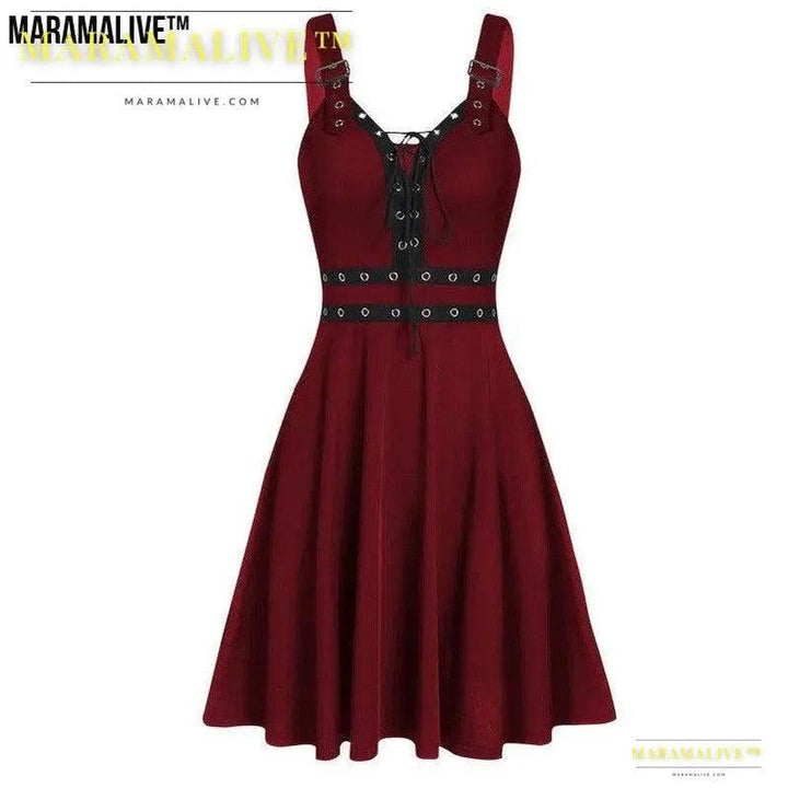 Maramalive™ Gothic Shoulder Suspender Dress - Punk Strap Dress